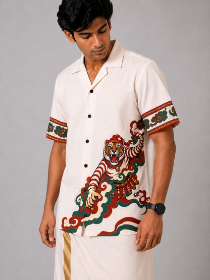 Tiger Heritage Cuban Collar Shirt – Off White