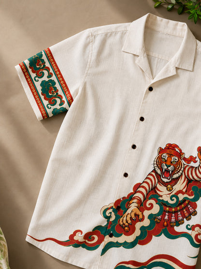 Tiger Heritage Cuban Collar Shirt – Off White
