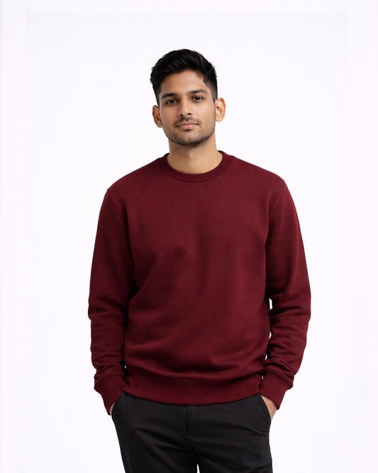 Premium Maroon Sweatshirt – Men's Classic Cotton Crew Neck