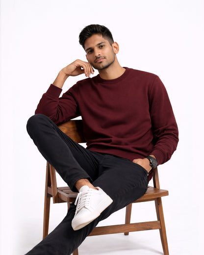 Premium Maroon Sweatshirt – Men's Classic Cotton Crew Neck