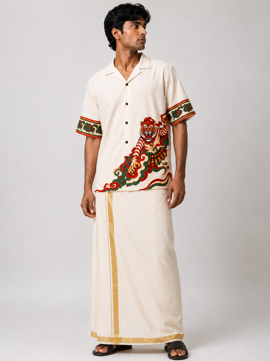 Tiger Heritage Cuban Collar Shirt – Off White