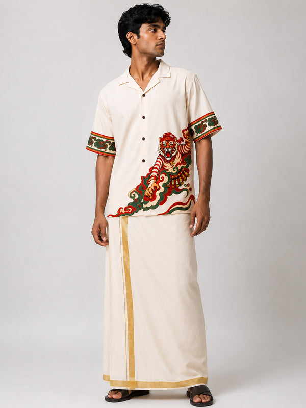 Tiger Heritage Cuban Collar Shirt – Off White