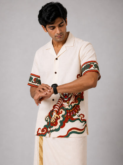 Tiger Heritage Cuban Collar Shirt – Off White