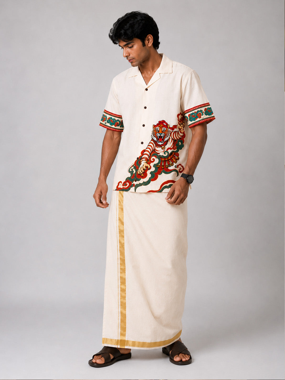 Tiger Heritage Cuban Collar Shirt – Off White