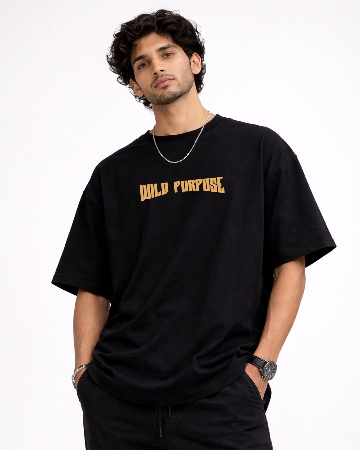 Oversized Black Graphic T-Shirt – Wild Purpose Print